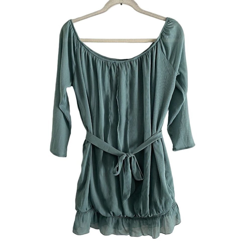 Sabo Skirt Women XS Green Long Sleeve Tie Belted Off The Shoulder Mini Dress NWT